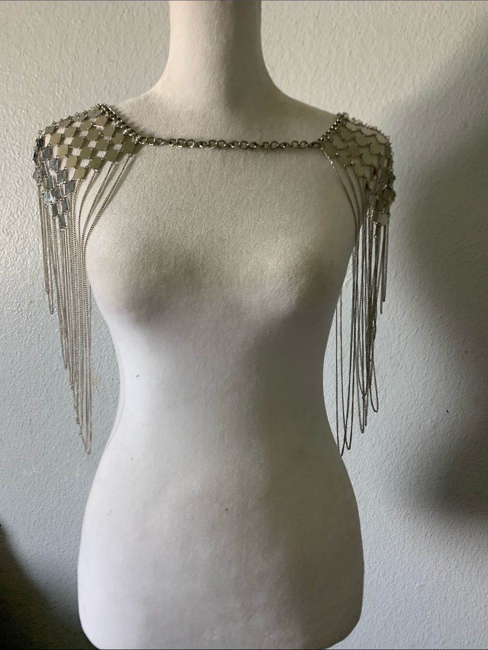 Silver Chain Fringe Shoulder Necklace - Statement Women’s Jewelry
